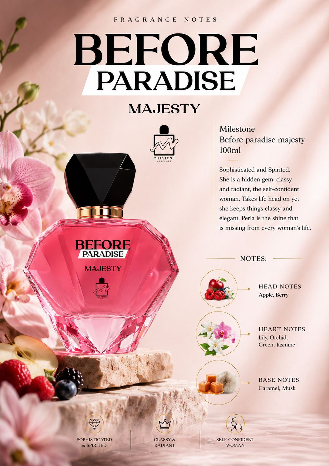 Milestone Before Paradise Majesty Eau De Parfum 100ml | Inspired by Prada Paradoxe Intense | Women's Floral Amber Fragrance