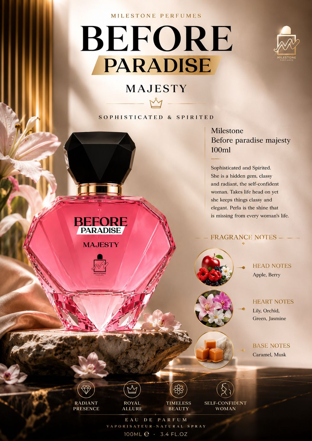 Milestone Before Paradise Majesty Eau De Parfum 100ml | Inspired by Prada Paradoxe Intense | Women's Floral Amber Fragrance